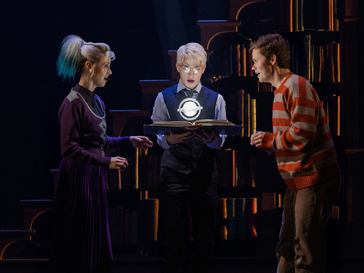 Kristen Martin as Delphi Diggory, Aidan Close as Scorpius Malfoy and Emmet Smith as Albus Potter make magic in Harry Potter and the Cursed Child